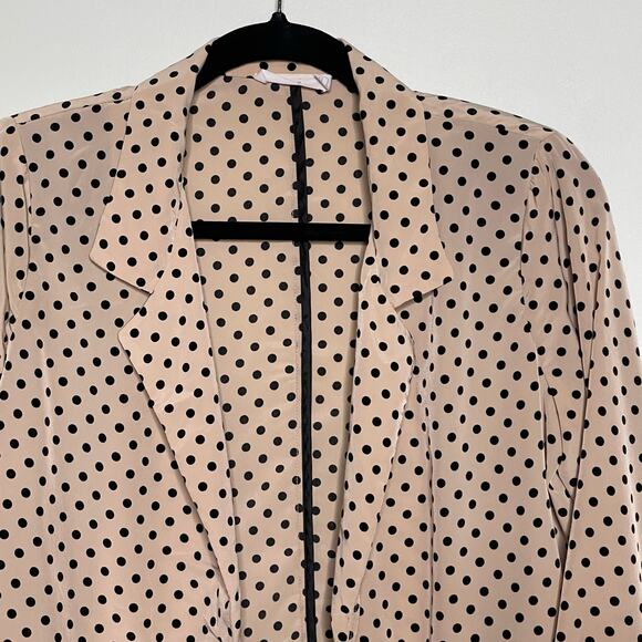 Lush Blazer Jacket Polka Dot 3/4 Sleeve Open Front Tan Black M Office Siren Corp - Picture 4 of 12